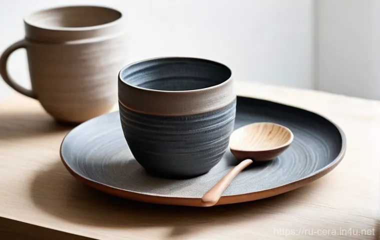 세라믹 디자인 포트폴리오 만들기 - **Prompt:** A close-up shot of a meticulously crafted ceramic tableware set on a light wooden table....