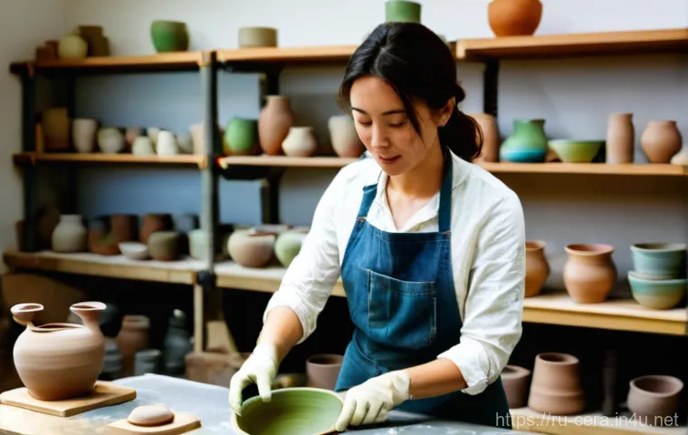 세라믹 디자인 포트폴리오 만들기 - **Prompt:** A close-up shot of a meticulously crafted ceramic tableware set on a light wooden table....