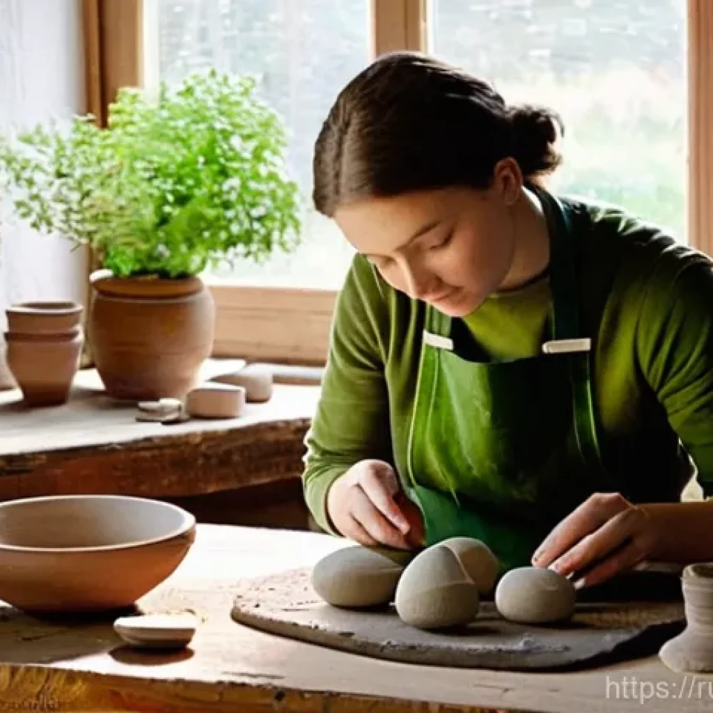 세라믹 디자인 기법 실습 - Discovering Clay and Hand-building:**
"A warm, sunlit pottery studio in a Russian city. A young woma...