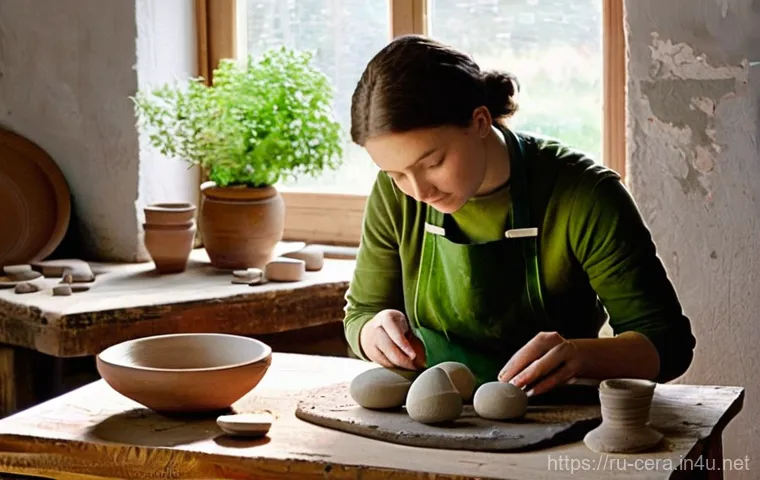 세라믹 디자인 기법 실습 - Discovering Clay and Hand-building:**
"A warm, sunlit pottery studio in a Russian city. A young woma...