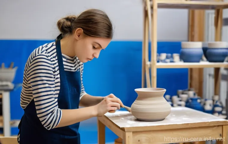 세라믹 기술 교육 현황 - **Prompt:** A dynamic scene inside a modern Russian university ceramics studio, where students are e...