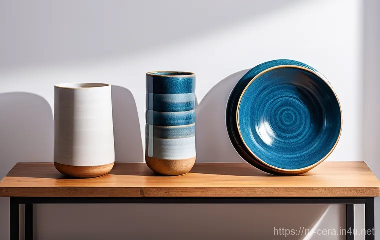 세라믹 디자인 현장 경험 - Here are three detailed image generation prompts in English, focusing on modern ceramic design trend...