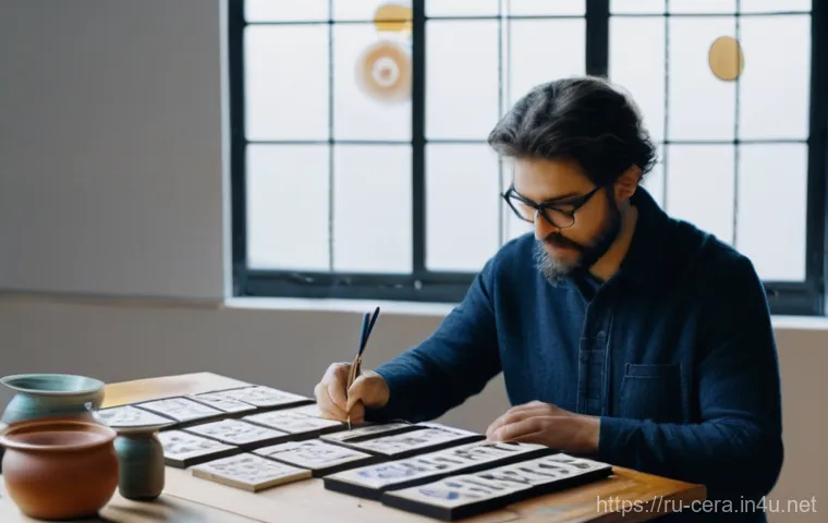 세라믹 자격증 시험 준비 - **A vibrant display of handcrafted Russian ceramic art at a local artisan market.** An eye-level sho...